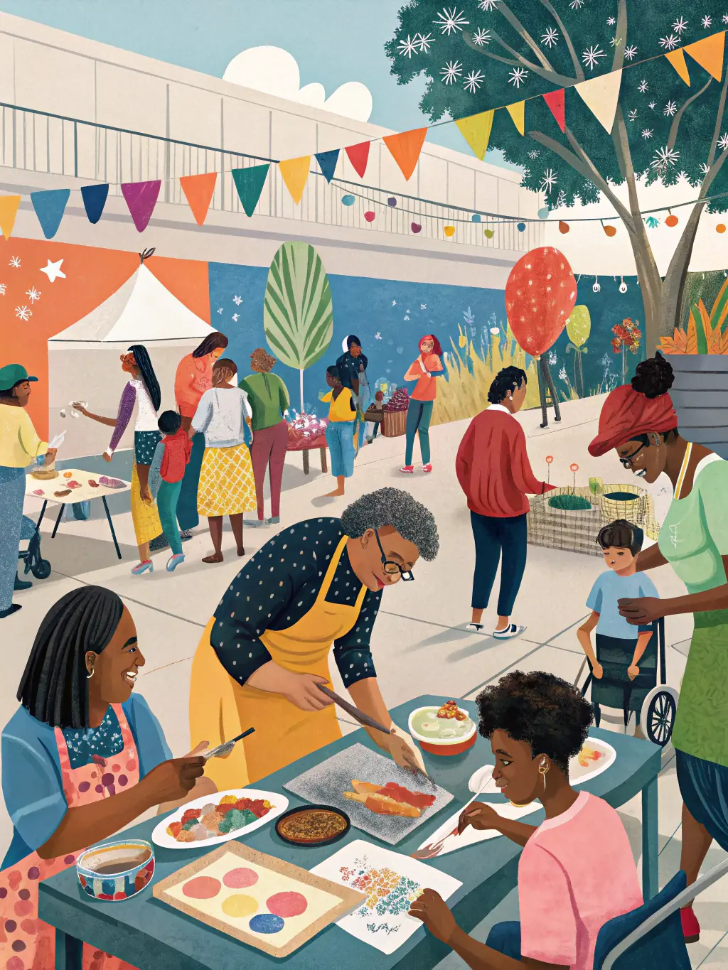 A heartwarming image of community members collaborating on a cultural heritage project, showcasing the power of collective effort and shared passion.