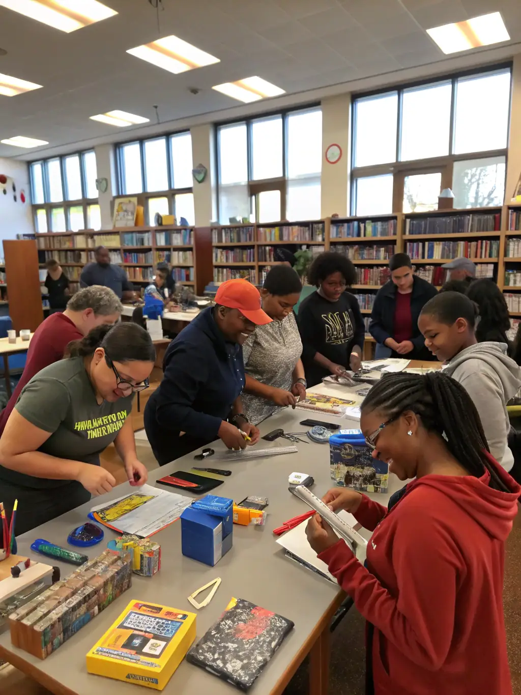 A vibrant photo showcasing a group of diverse individuals participating in a heritage preservation workshop, smiling and actively engaged in restoring historical artifacts.