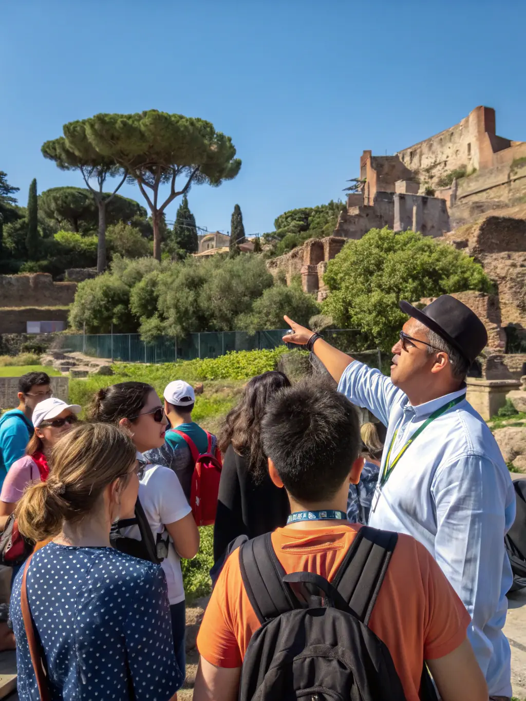 A photograph featuring a guided tour of a historical site, with a knowledgeable guide explaining the significance of the site to an attentive group of visitors. The site is well-maintained and visually appealing.